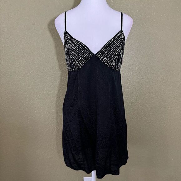 Intimately Free People Women's S Shooting Star Slip Dress Black Beaded Mini - Picture 1 of 7